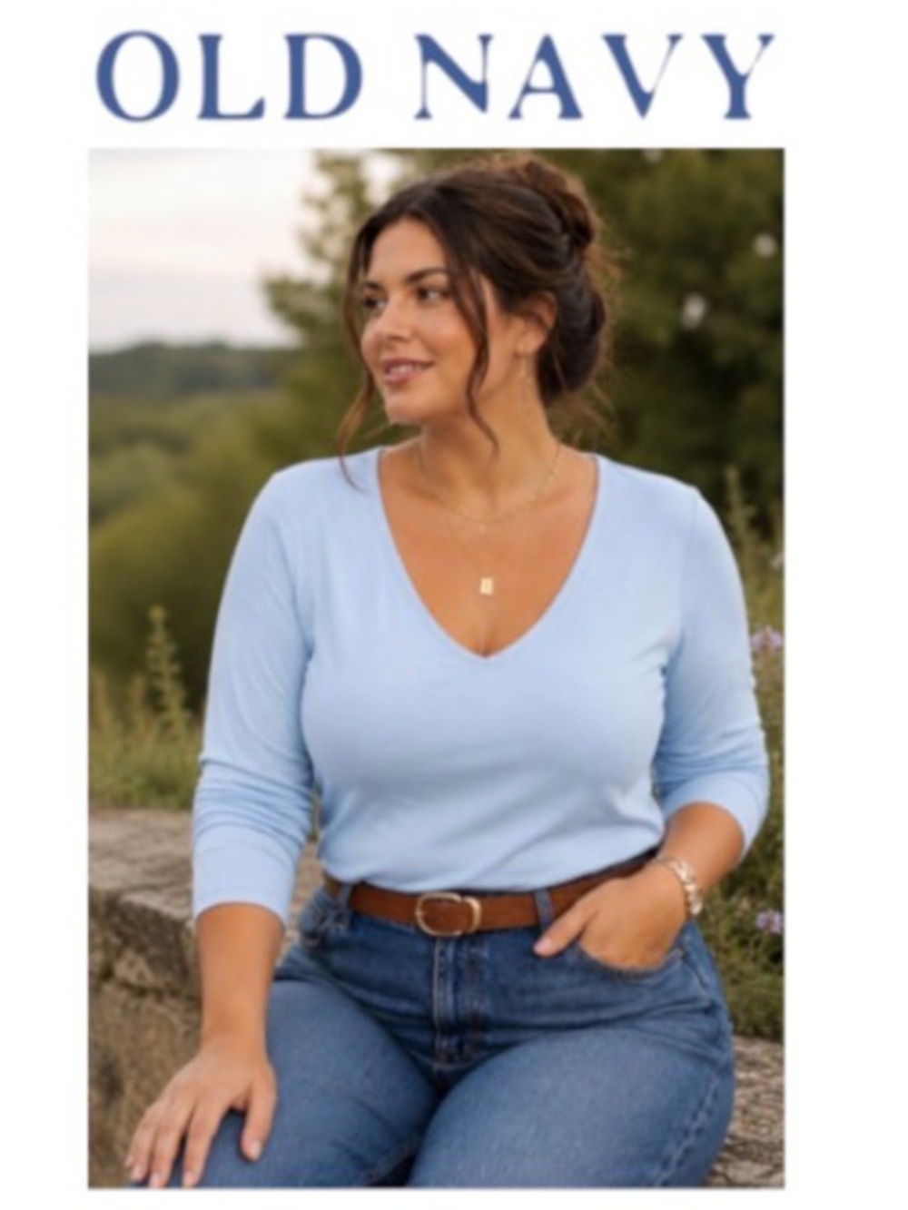 2X Old Navy NWT Women's Modern Double-Layer V-Neck T-Shirt in “Glassy Sea”